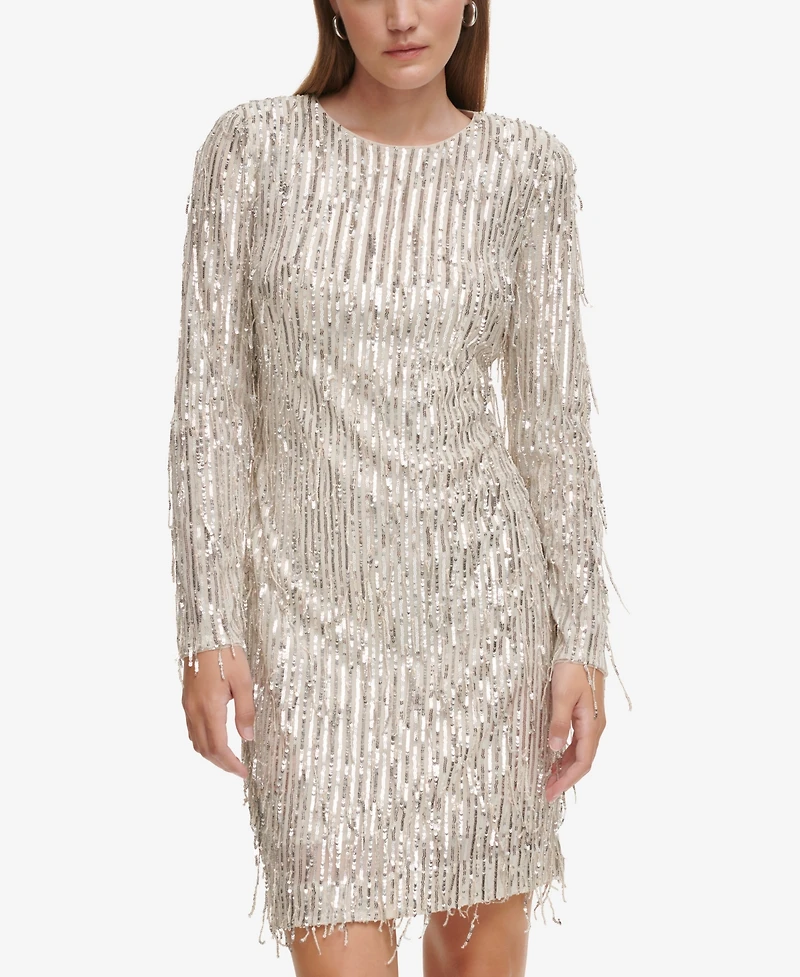 Eliza J Petite Jewel Neck Sequin Cocktail Dress