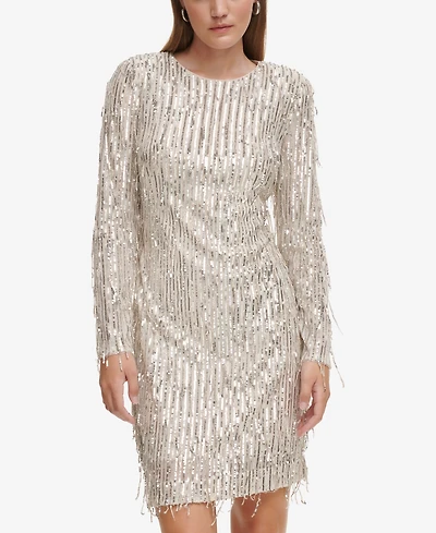 Eliza J Petite Jewel Neck Sequin Cocktail Dress