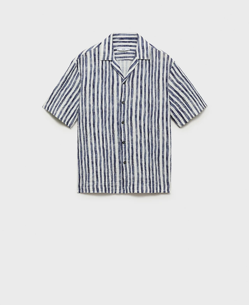Mango Men's Short-Sleeved Striped Cotton Shirt