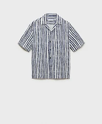 Mango Men's Short-Sleeved Striped Cotton Shirt
