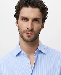 Mango Men's Regular Fit Striped Cotton Shirt