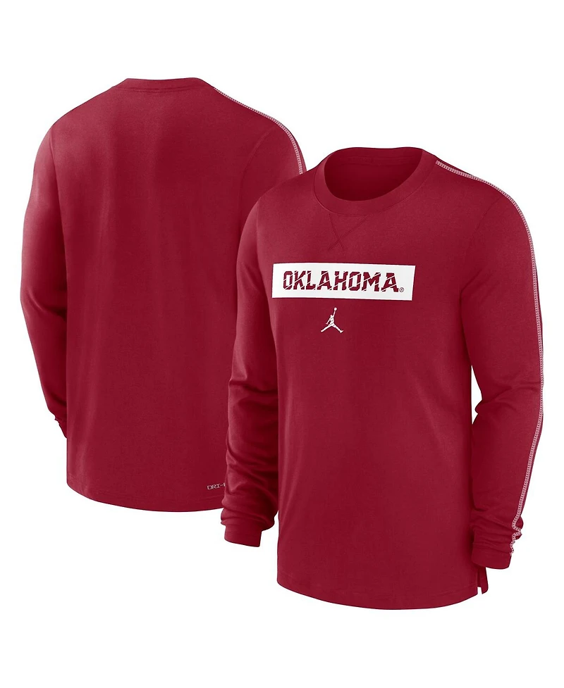 Jordan Men's Crimson Oklahoma Sooners 2024 Sideline Player Tri-Blend Performance Long Sleeve T-Shirt