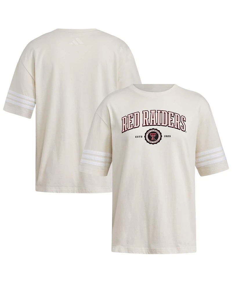 Adidas Women's Cream Texas Tech Red Raiders Fashion Three-Stripes Oversized T-Shirt