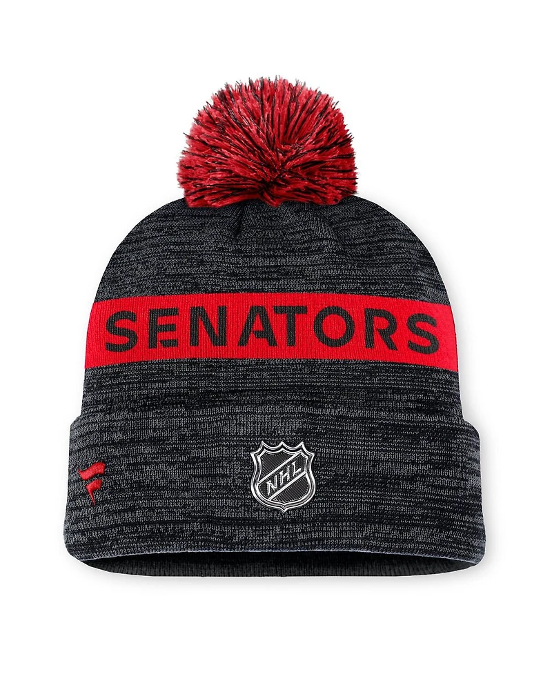 Fanatics Men's Black/Red Ottawa Senators Authentic Pro Rink Pom with Cuffed Knit Hat