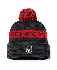 Fanatics Men's Black/Red Ottawa Senators Authentic Pro Rink Pom with Cuffed Knit Hat