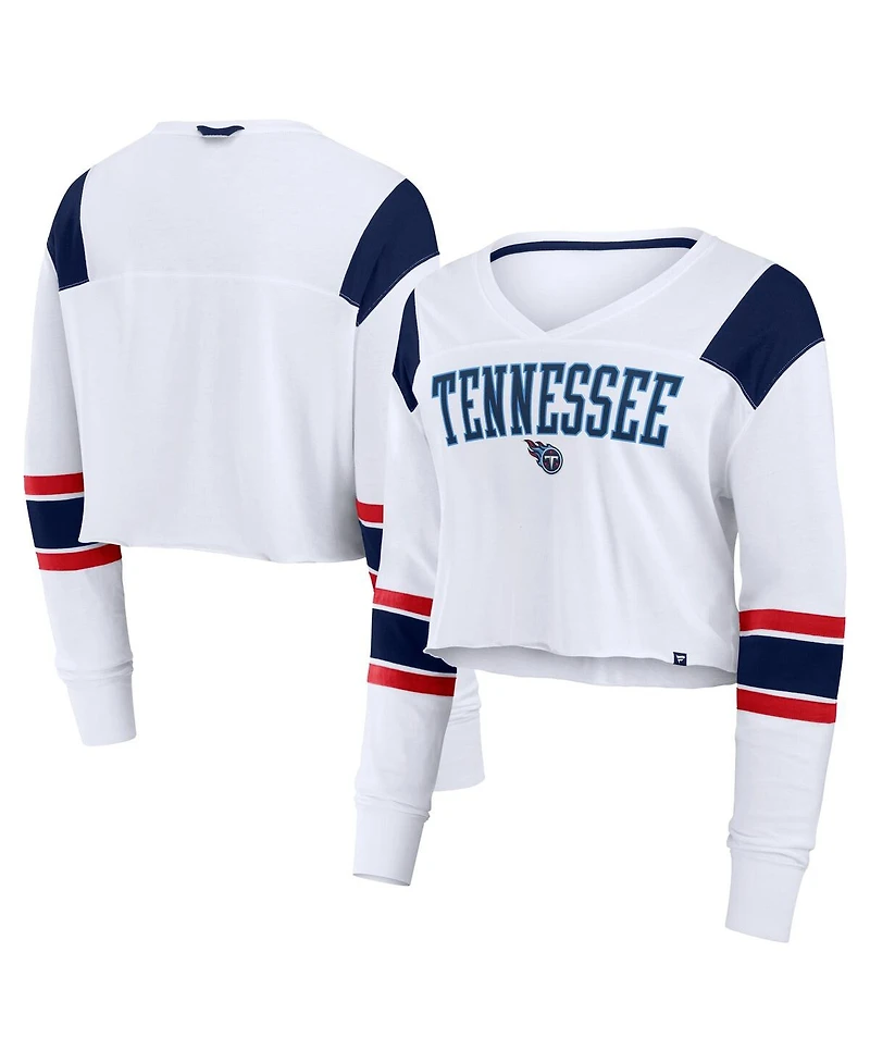 Fanatics Women's White Tennessee Titans Stretch Cropped Fashion Long Sleeve T-Shirt