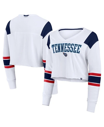Fanatics Women's White Tennessee Titans Stretch Cropped Fashion Long Sleeve T-Shirt