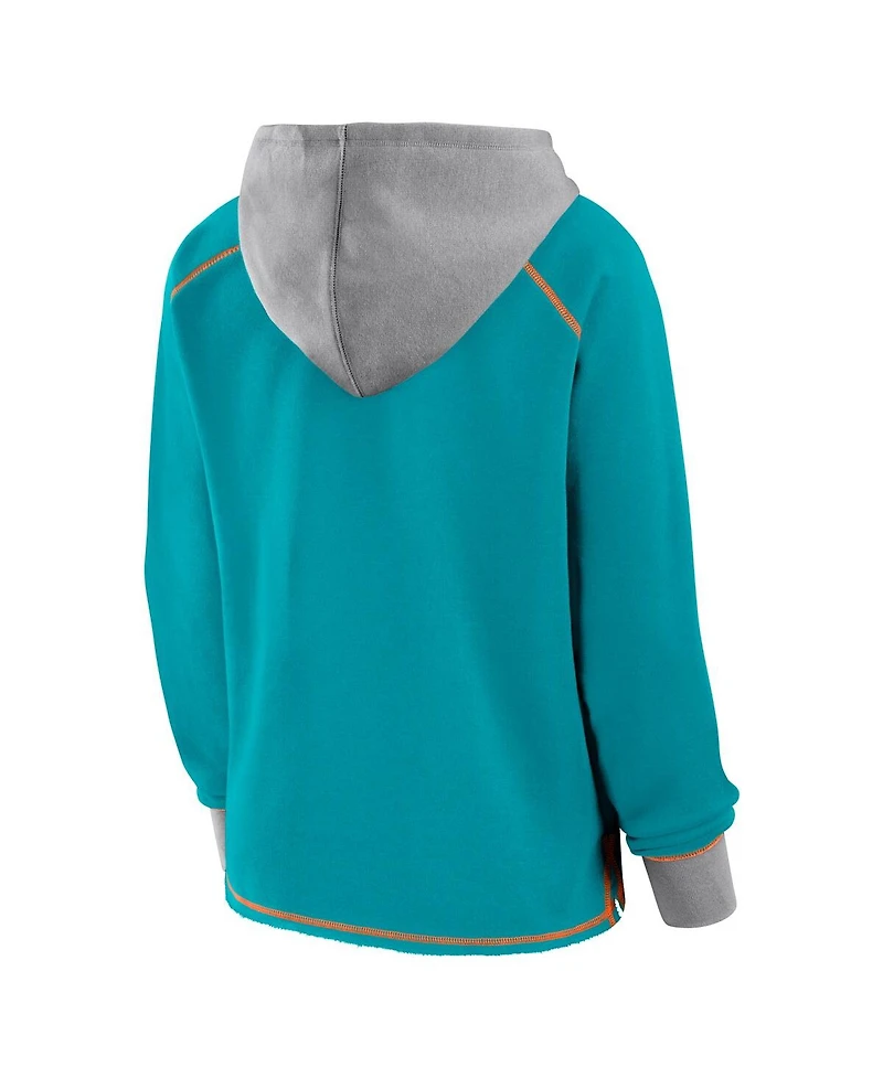Logo Athletic Women's Aqua Miami Dolphins Boom Fleece Pullover V-Neck Hoodie