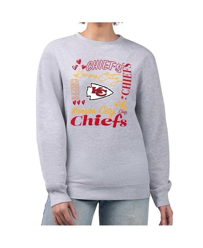 G-iii 4Her by Carl Banks Women's Heather Gray Kansas City Chiefs Collage Graphic Fleece Pullover Sweatshirt