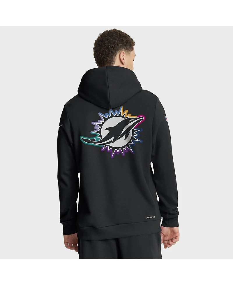 Nike Men's Black Miami Dolphins 2025 Nfl Crucial Catch Sideline Standard Issue Dri-fit Hoodie