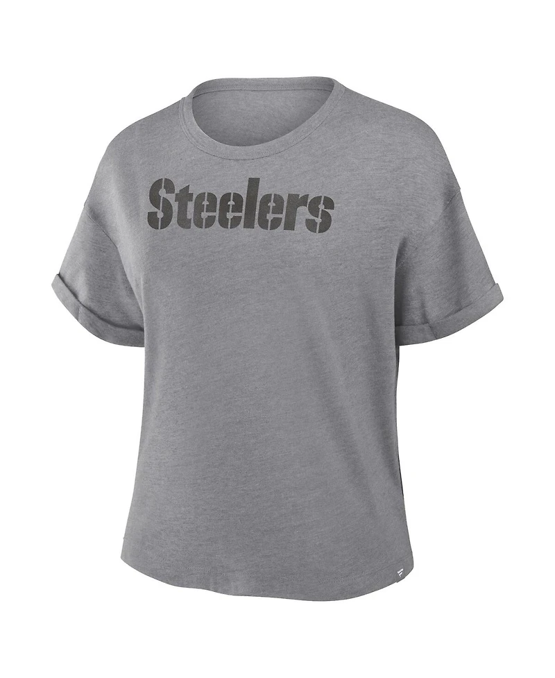Fanatics Women's Heather Gray Pittsburgh Steelers Swing Pass Tri-Blend Boxy T-Shirt