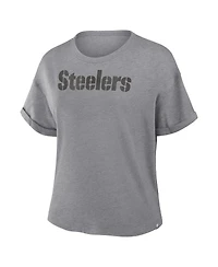 Fanatics Women's Heather Gray Pittsburgh Steelers Swing Pass Tri-Blend Boxy T-Shirt