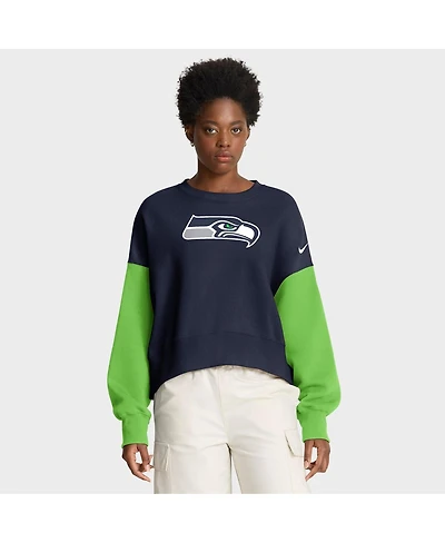 Nike Women's College Navy Seattle Seahawks Oversized Color Block Pullover Sweatshirt