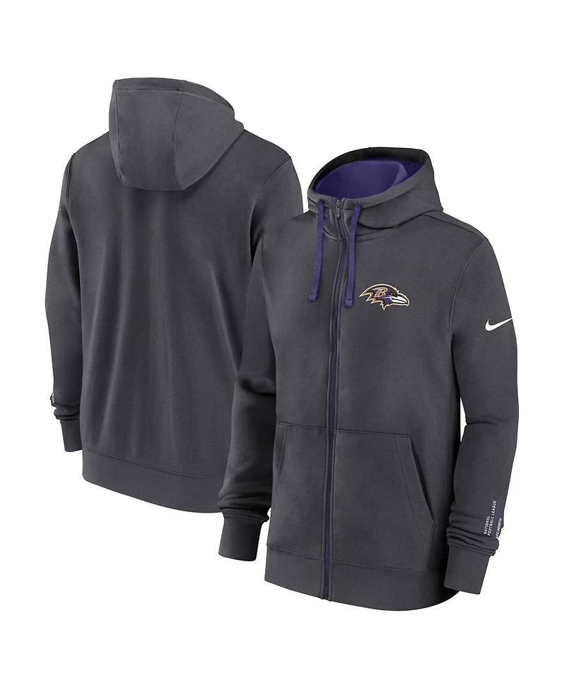 Nike Men's Anthracite Baltimore Ravens Primetime Club Full-Zip Hoodie