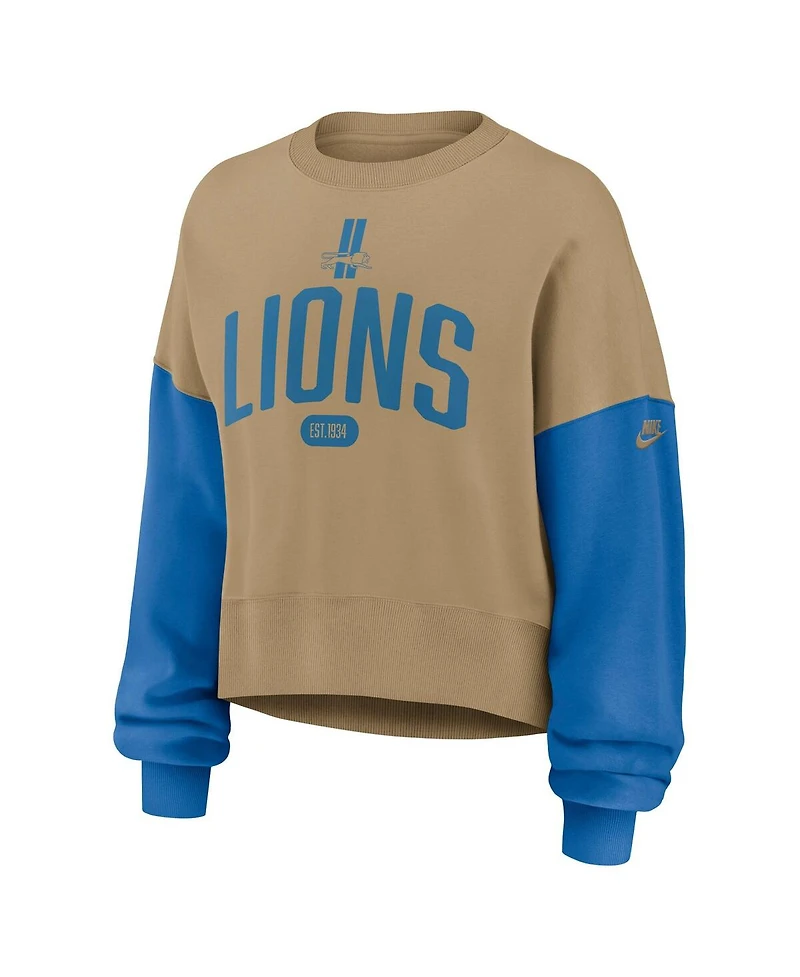 Nike Women's Tan Detroit Lions Oversized Rewind Pullover Sweatshirt