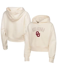 Outerstuff Big Girls Cream Oklahoma Sooners Oversized Blitz Cropped Pullover Hoodie