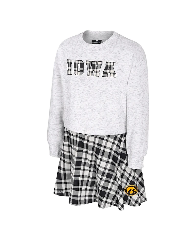 Colosseum Big Girls 2-Piece Gray Iowa Hawkeyes Marceline Plaid Skirt and Top Set