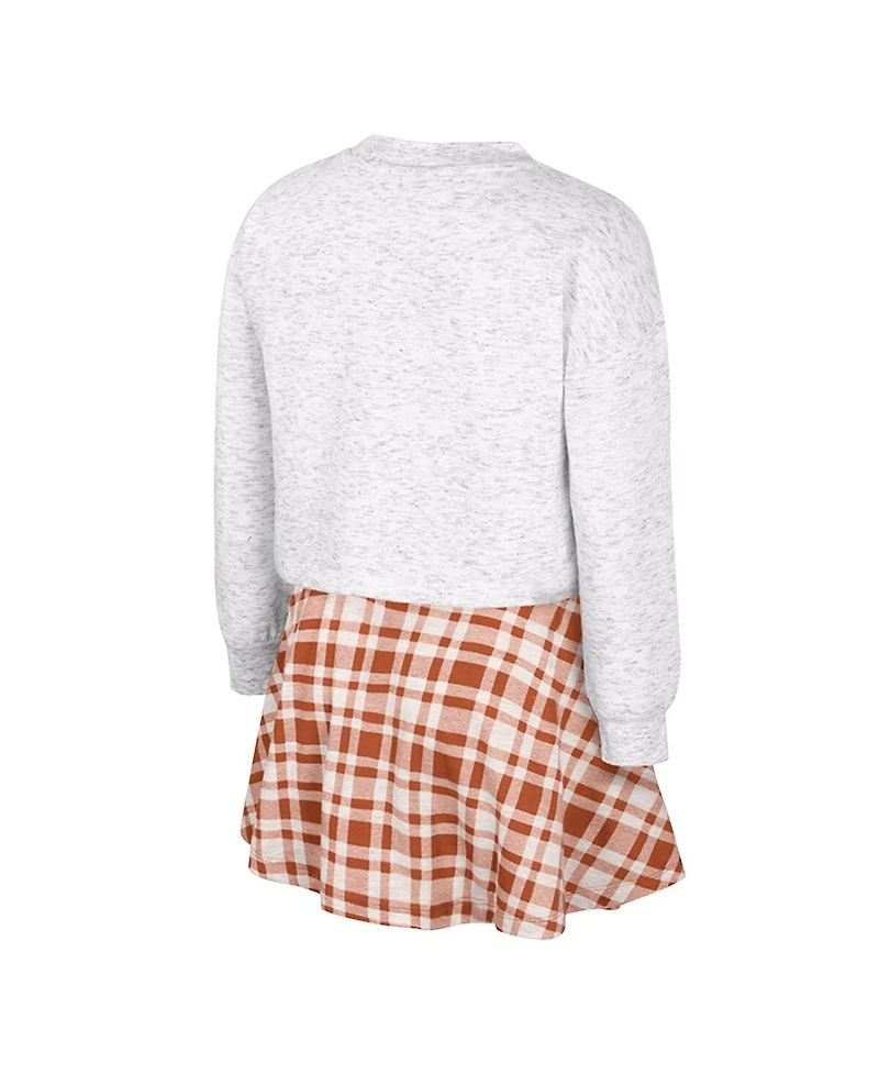 Colosseum Big Girls 2-Piece Gray Texas Longhorns Marceline Plaid Skirt and Top Set