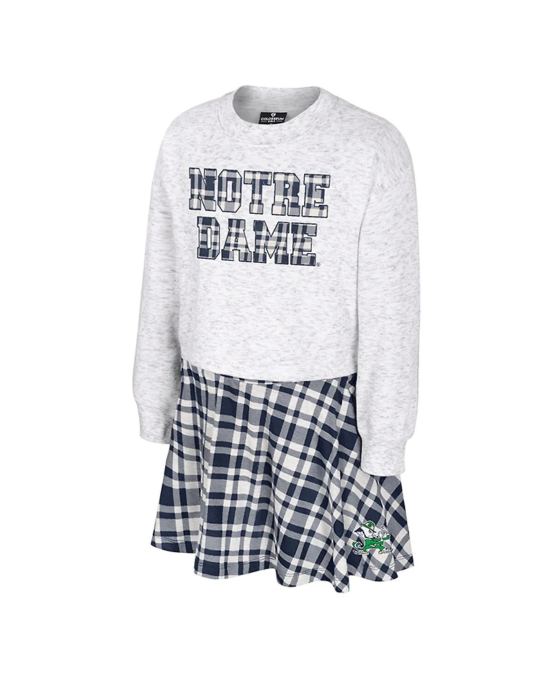 Colosseum Big Girls 2-Piece Gray Notre Dame Fighting Irish Marceline Plaid Skirt and Top Set