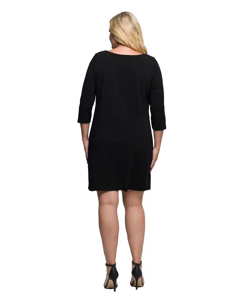 24seven Comfort Apparel Plus Three Quarter Sleeve A Line Knee Length Dress