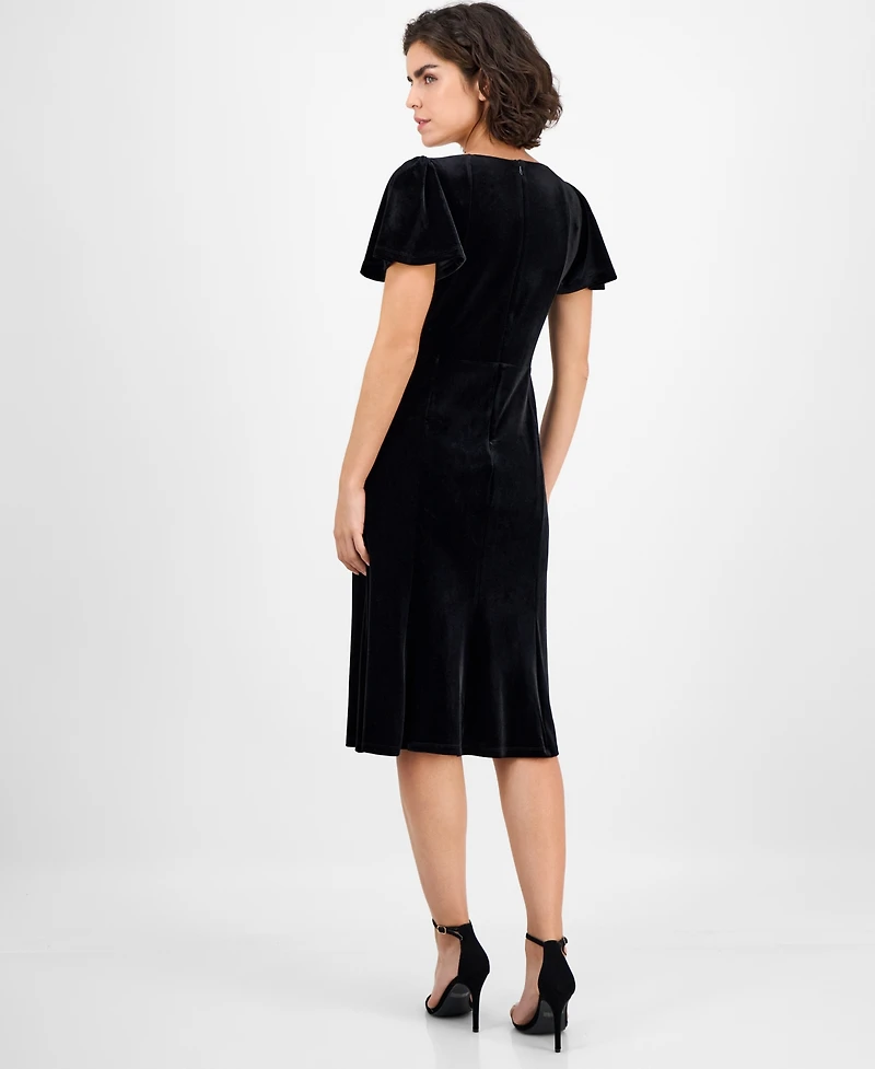 Anne Klein Women's Sweetheart-Neck Puff Sleeve Velvet Midi Dress