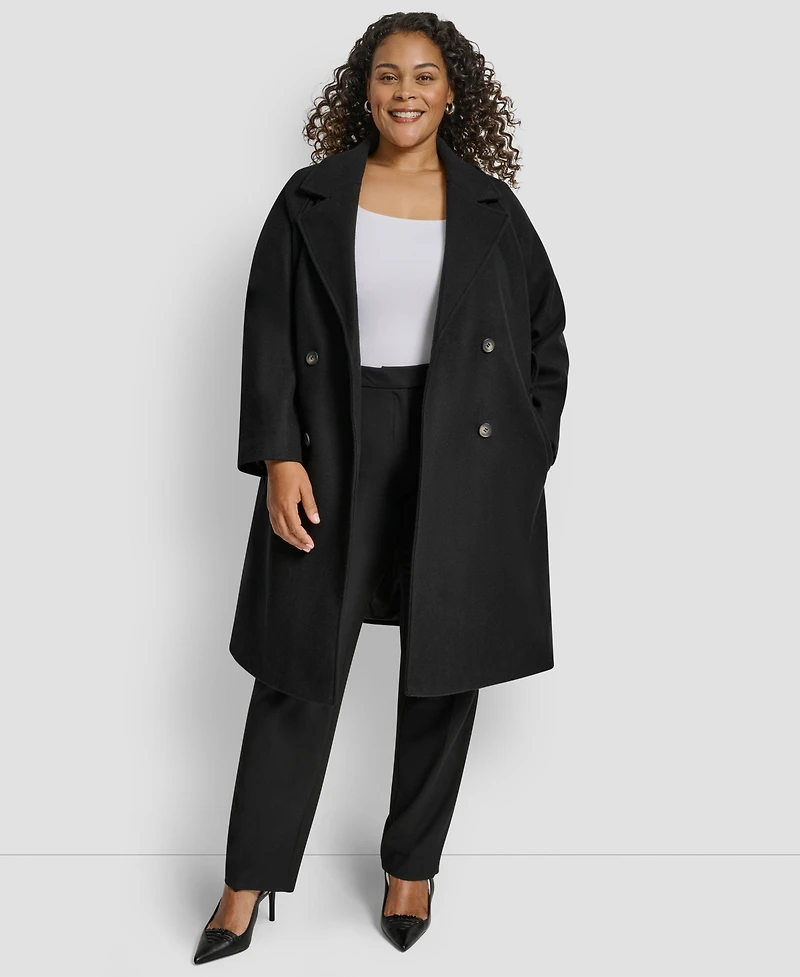 Dkny Plus Belted Notch Collar Coat