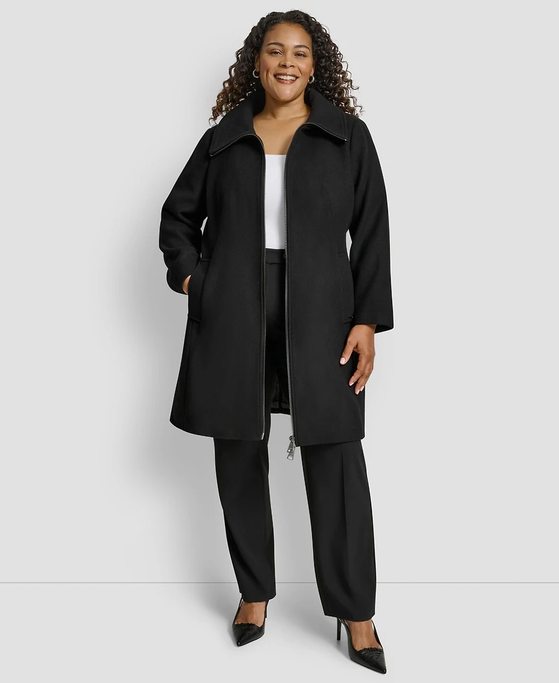 Dkny Plus Belted Zip-Up Wool Coat