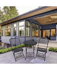 Four Seasons Courtyard Padova Foldable 3 Piece Steel Bistro Dining Set, Black
