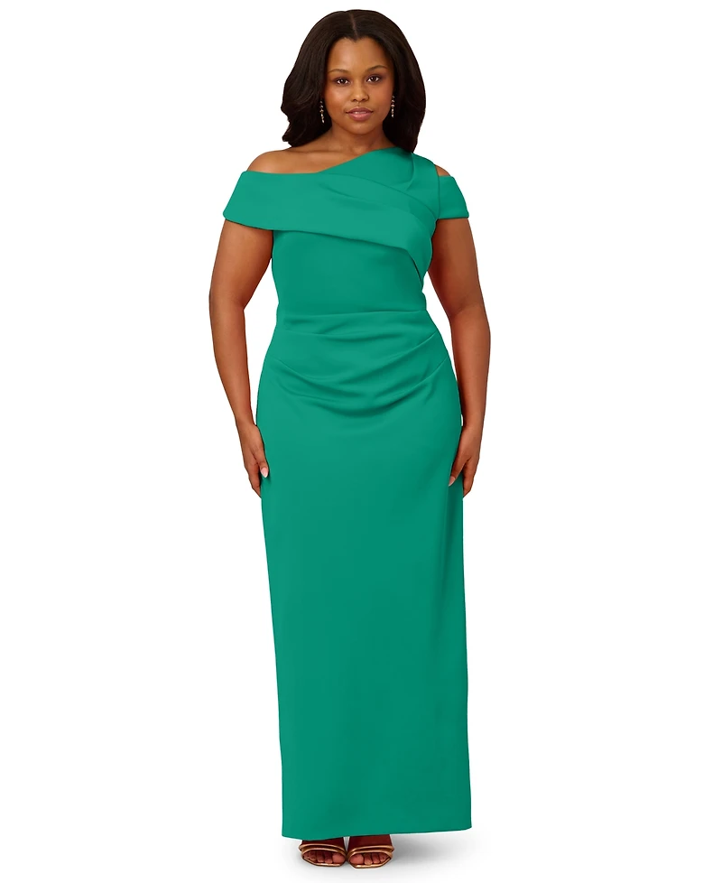 Adrianna Papell Plus Asymmetrical Draped Gown