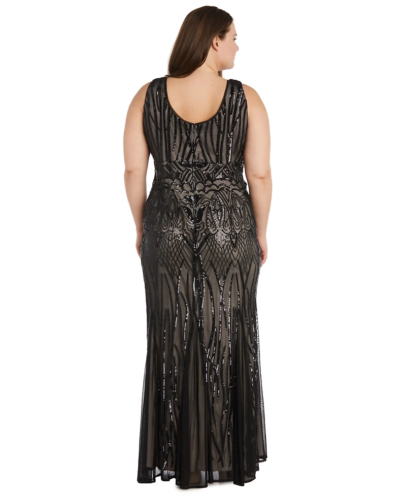 R & M Richards Plus Beaded V-Neck Maxi Dress