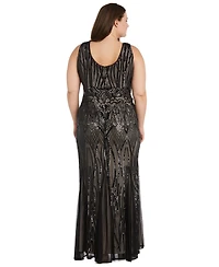 R & M Richards Plus Beaded V-Neck Maxi Dress