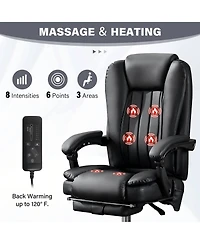 Massage Office Chair with Heat and 6 Vibration Points,Executive Office Chair with Foot Rest and Padded Armrests