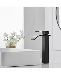Waterfall Single Hole Handle Bathroom Vessel Sink Faucet With Pop-up Drain Assembly Brushed Nickel