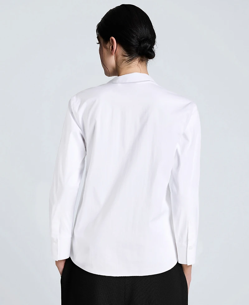 Kenneth Cole Juniors' Solid Poplin Wrap Y-Neck Tie-Waist Shirt