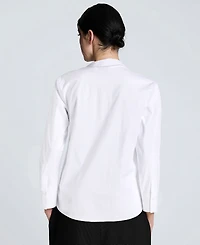 Kenneth Cole Juniors' Solid Poplin Wrap Y-Neck Tie-Waist Shirt