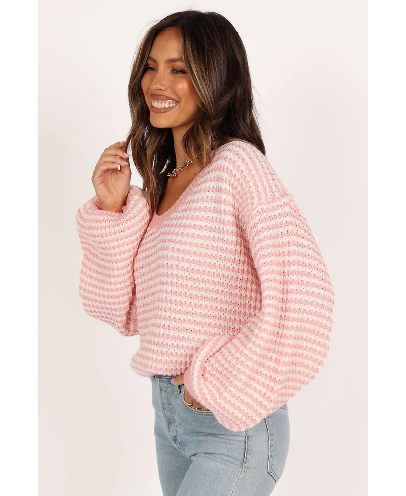 Petal and Pup Women's Becca Crewneck Waffle Stitch Stripe Knit Sweater