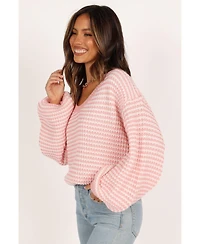 Petal and Pup Women's Becca Crewneck Waffle Stitch Stripe Knit Sweater