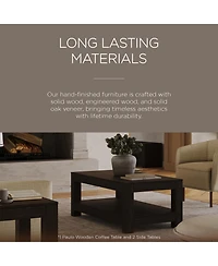 Maven Lane Paulo Wooden Coffee Table with Set of 2 Side Tables, Weathered Black