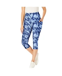 Woman Within Women's Stretch Cotton Printed Pocket Capri Legging