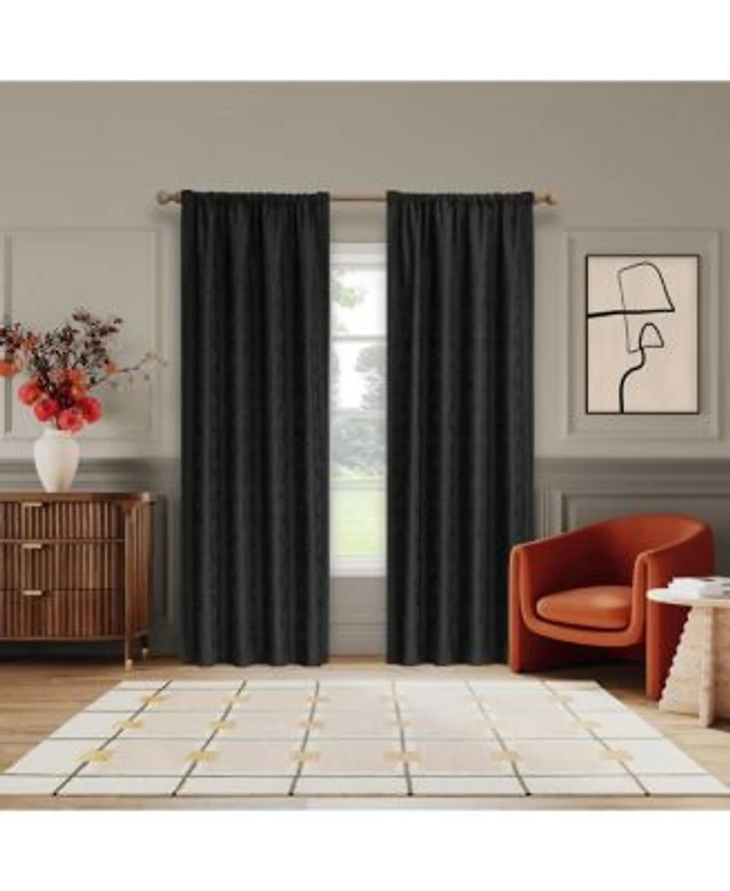 Sun Zero Belmont Floral Jacquard 100 Blackout Rod Pocket Curtain Panel