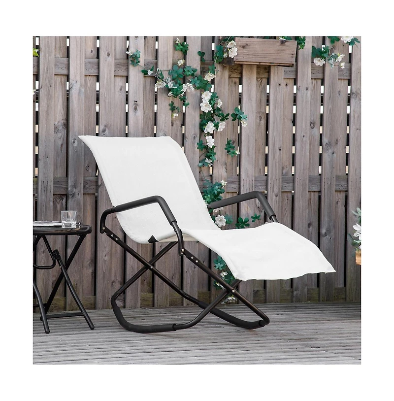 Chic Crate - Rocking Chaise Lounge Chair - 400lb Sunbathing Lounger w/ UV50+ Fabric & Locking Rockers - Compact Fold for Pool/Beach, White