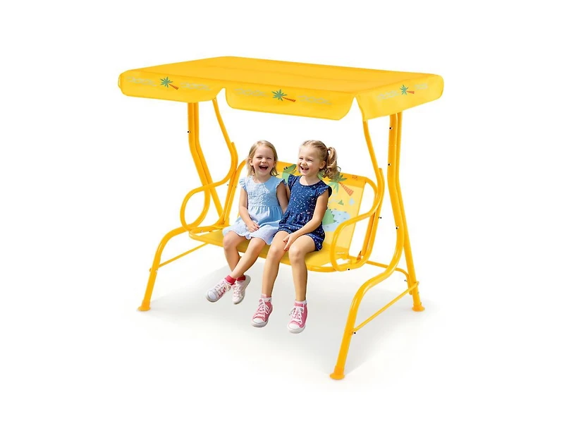 2-Seater Kids Patio Swing with Metal Stand & Adjustable Canopy