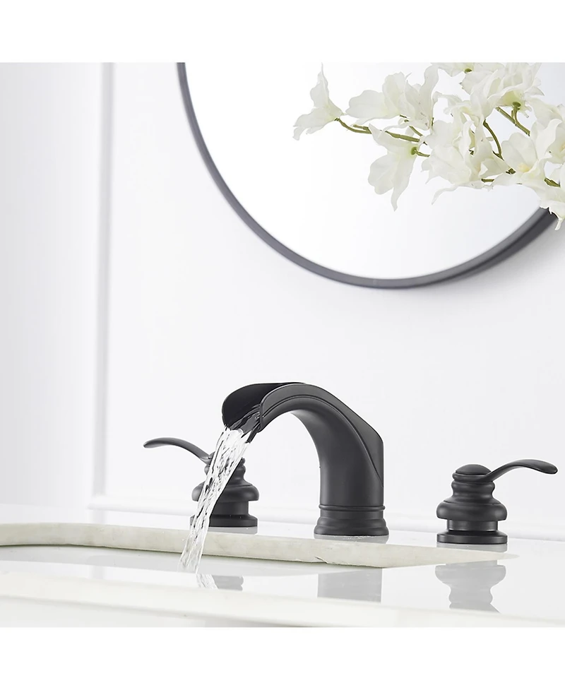 Greenspring 8 in. Waterfall Widespread 2-Handle Bathroom Faucet With Pop-up Drain Assembly in Spot Resist Matte Black