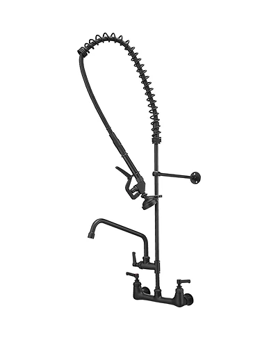 Greenspring Commercial Restaurant Pull Down 2-Handle Wall Mount Pre-Rinse Spray Utility Kitchen Faucet Matte Black