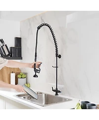 Commercial Restaurant Pull Down 2-Handle Wall Mount Pre-Rinse Spray Utility Kitchen Faucet in Matte Black