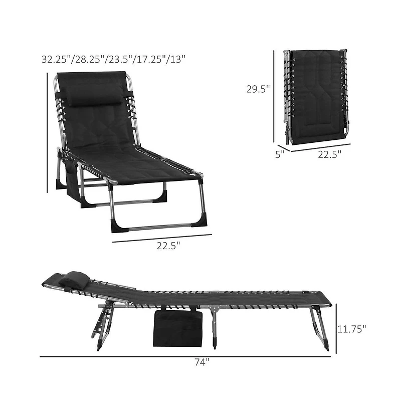 Chic Crate - Comfortable Outdoor Black Chaise Lounge Chair with 6-Level Reclining and Headrest for Beach, Yard, Patio