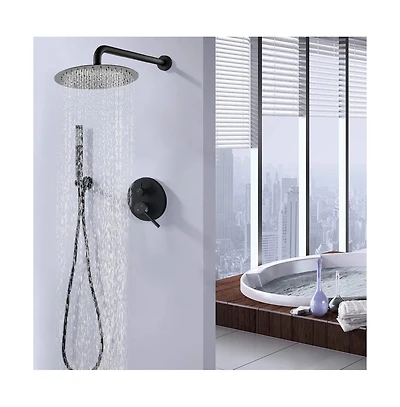 Rainsken 10" Matte Black Roud Rain Shower head and Handheld Shower Head Set