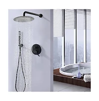 Rainsken 10" Matte Black Roud Rain Shower head and Handheld Shower Head Set
