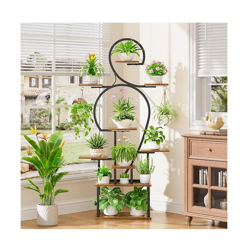 Chic Crate 63" Tall Indoor Plant Stand with Grow Light, 9-Tier Metal Shelf for Multiple Plants & Living Room