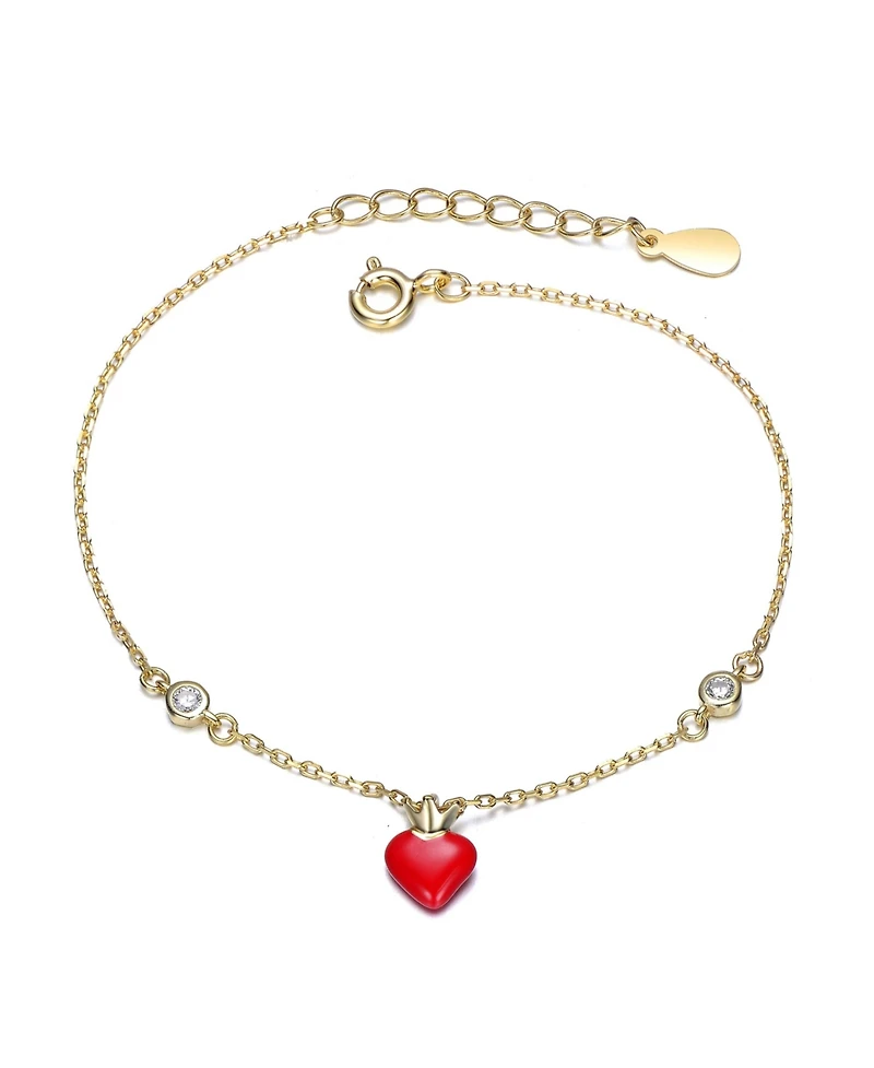 GiGiGirl 14K Gold Plated with Red Enamel Heart & Clear Cubic Zirconia Bracelet